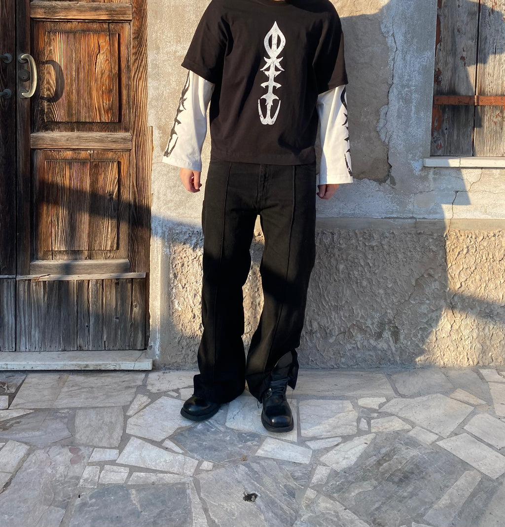 LEUSS DOUBLE LONG SLEEVE TSHIRT BLACK WHITE