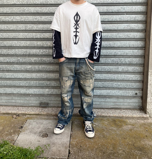 LEUSS DOUBLE LONG SLEEVE TSHIR WHITE BLACK